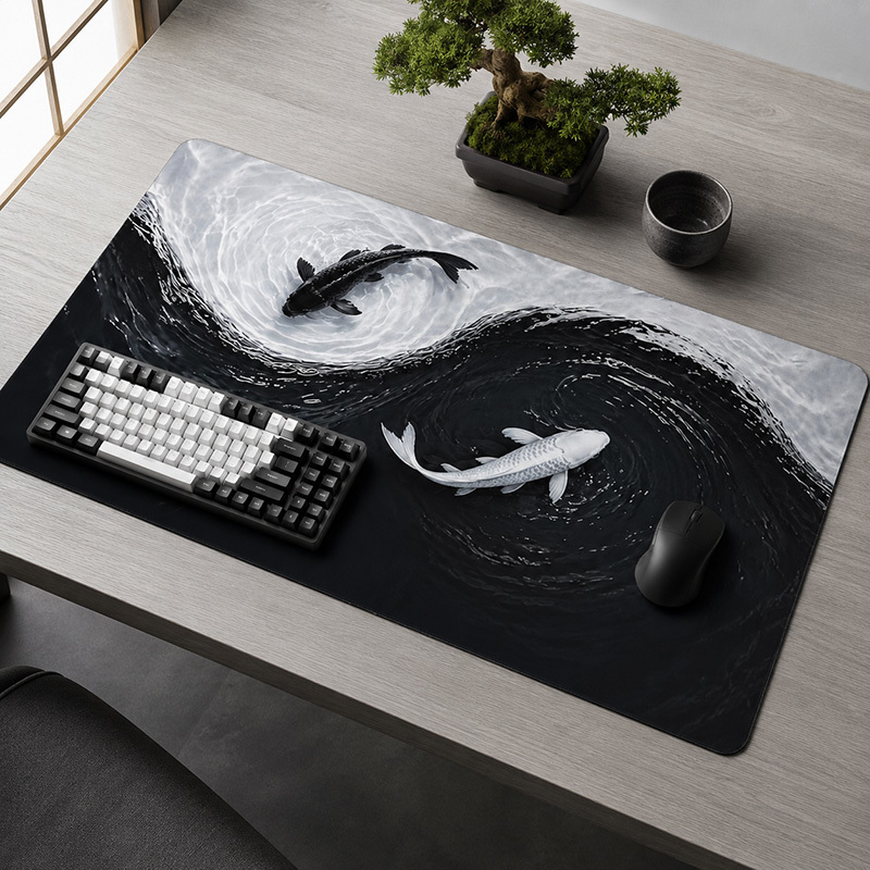 Gaming Accessories White - Черно-белый коврик для мыши Koi, геймерский,